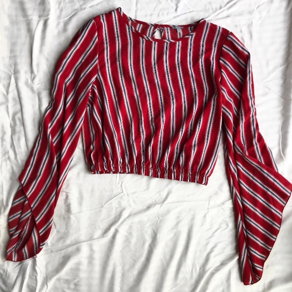 Charlotte Russe Tops - Striped Top With Angled Bell Sleeves